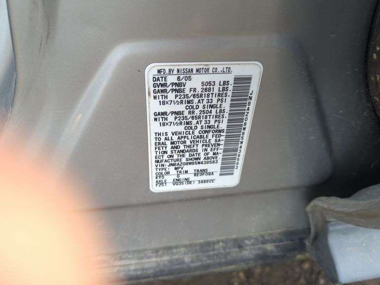 2005  NISSAN  Murano  JN8AZ08W85W438583