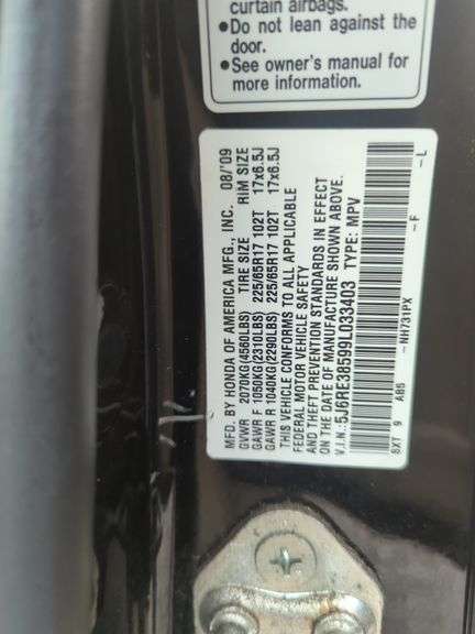 2009  HONDA  CR-V  5J6RE38599L033403