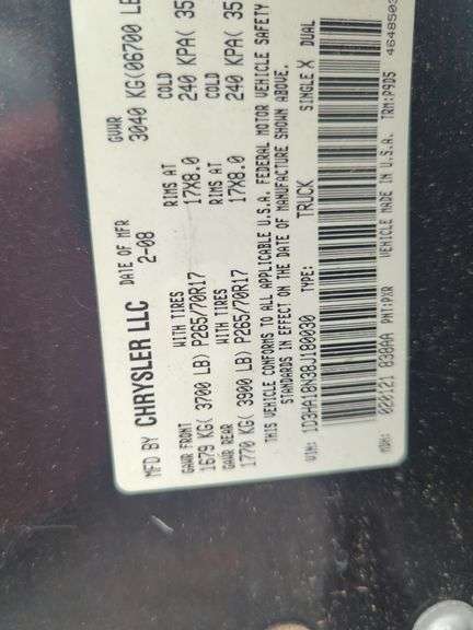 2008  DODGE  Ram  1D3HA18N38J180030