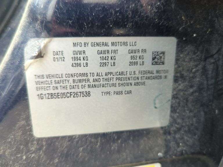 2012  CHEVROLET  Malibu  1G1ZB5E05CF267538